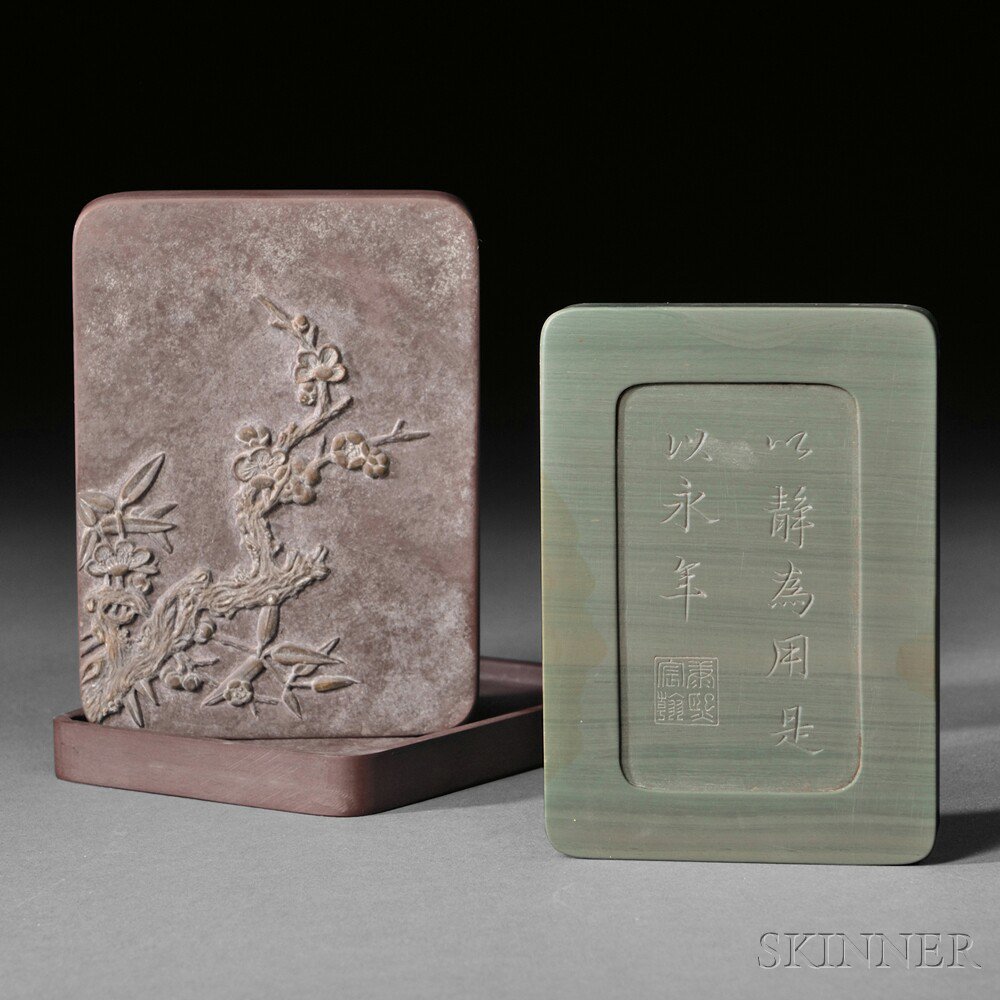 Appraisal: Duan Inkstone in Yixing Covered Case China rectangular the inkstone