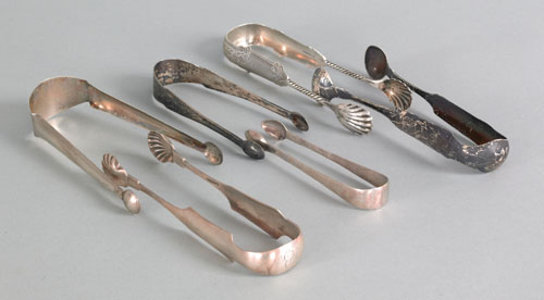 Appraisal: Six silver sugar tongs to include bright cut example ca