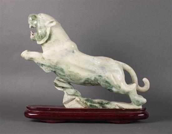 Appraisal: Chinese carved hardstone figure of a tiger mounted on wood