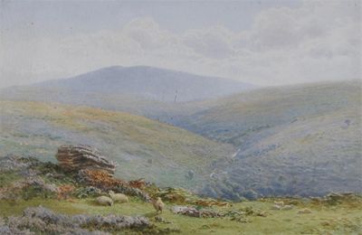 Appraisal: Harry Sutton Palmer - Sheep on moor a valley beyond