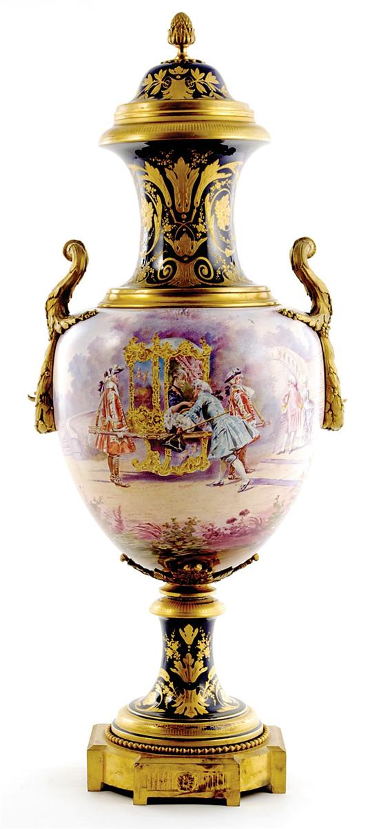 Appraisal: Ormolu-mounted Sevres style porcelain covered urn late th century domed