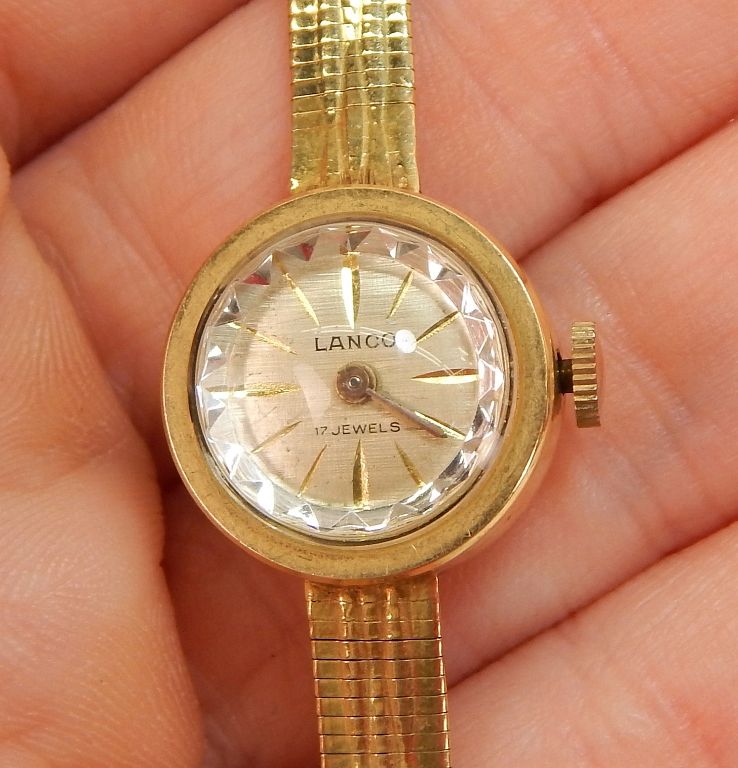 Appraisal: K Gold Lanco Jewel Lady's Evening Watch Switzerland th Century