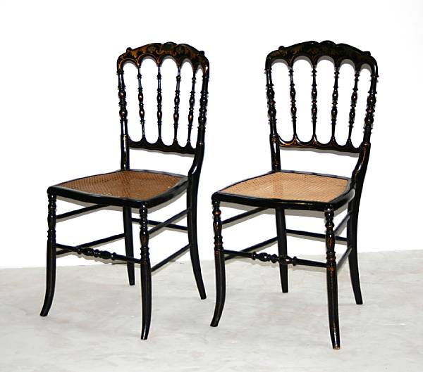 Appraisal: A set of four Victorian ebonized and stencilled side chairs