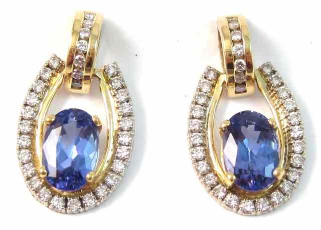 Appraisal: PAIR OF TANZANITE AND DIAMOND EARRINGS each k yellow gold