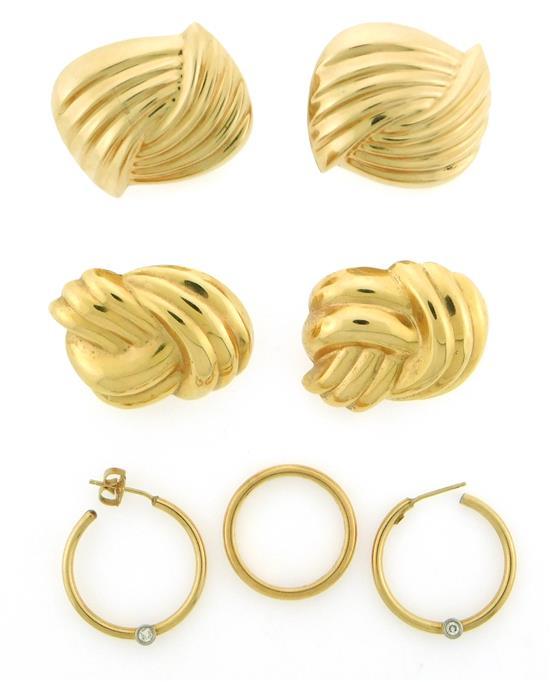 Appraisal: JEWELRY Gold earrings and rings four pieces first a pair