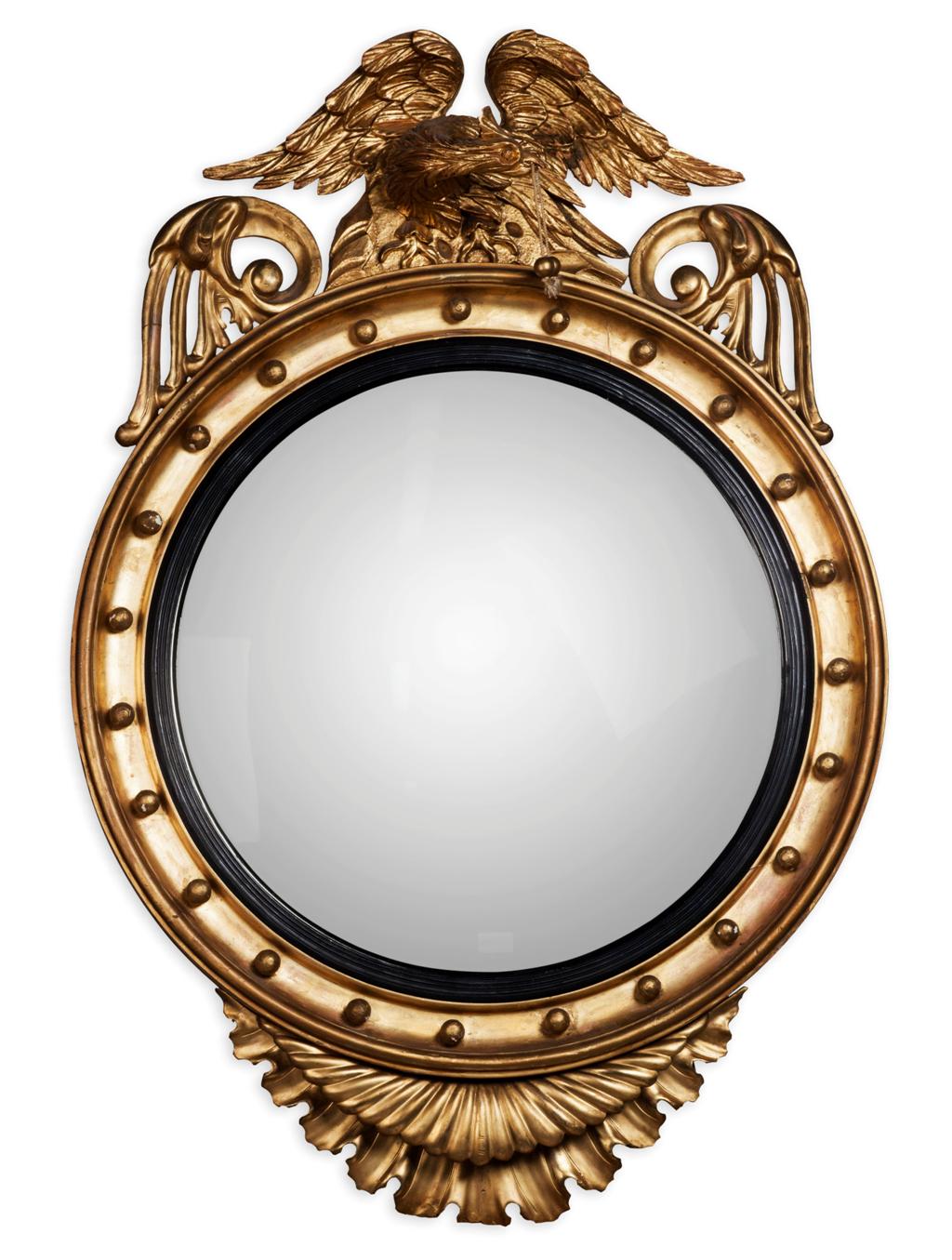 Appraisal: LARGE REGENCY GILTWOOD CONVEX MIRROR CIRCA the circular mirror plate