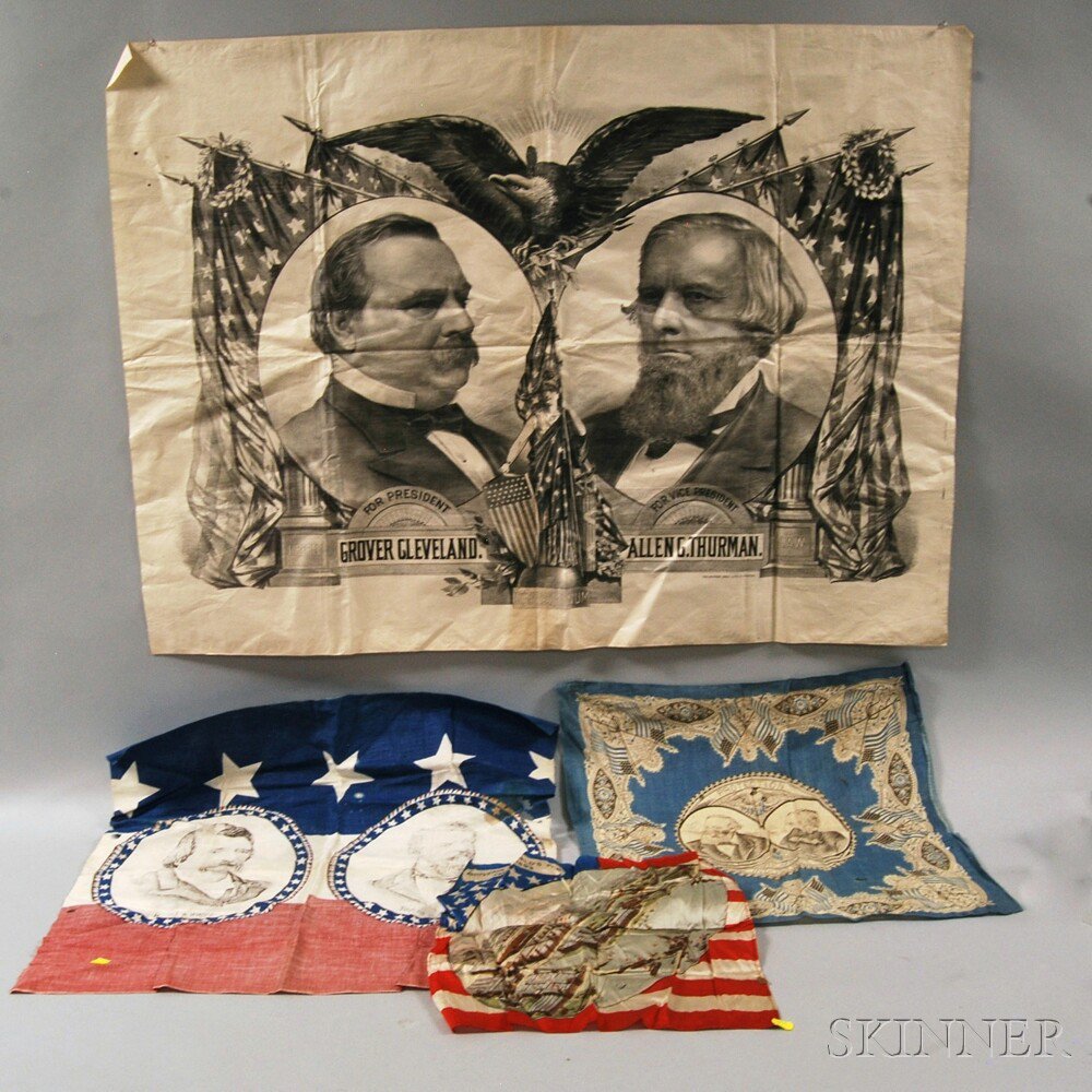 Appraisal: Three Presidential Campaign Textiles and a World's Fair Souvenir Handkerchief