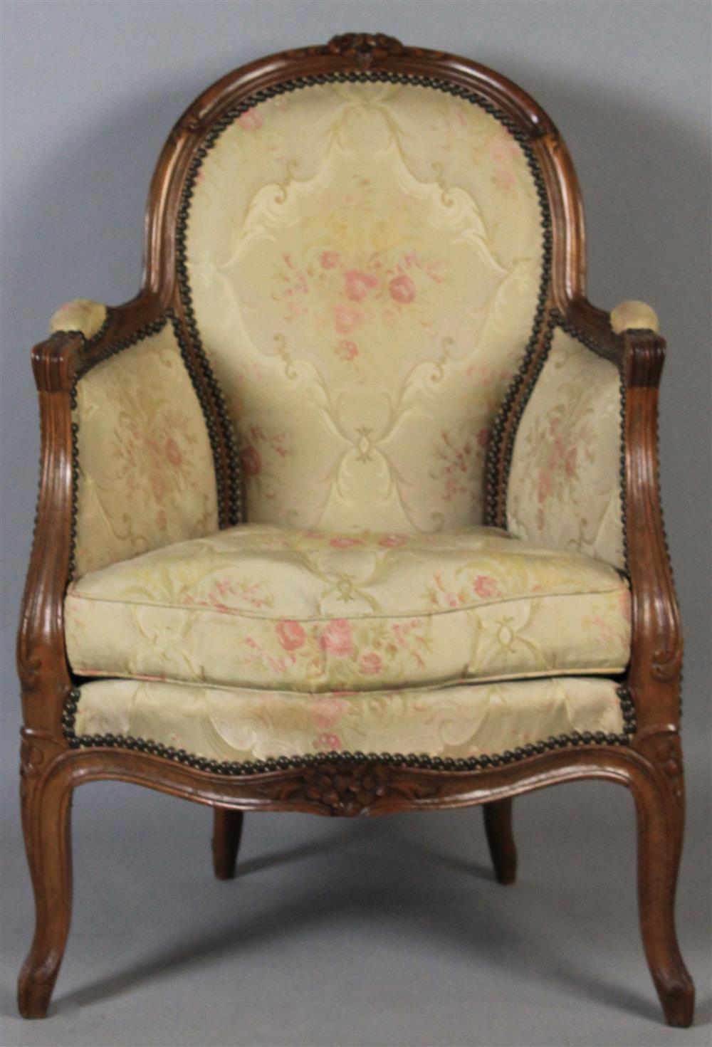 Appraisal: DIMINUTIVE FRENCH LOUIS XV STYLE BERGERE having a rounded and