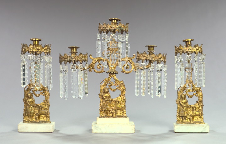 Appraisal: Good Three-Piece American Gilt-Brass and Gray White Marble Garniture third