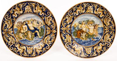 Appraisal: A pair of th Century majolica chargers painted allegorical scenes