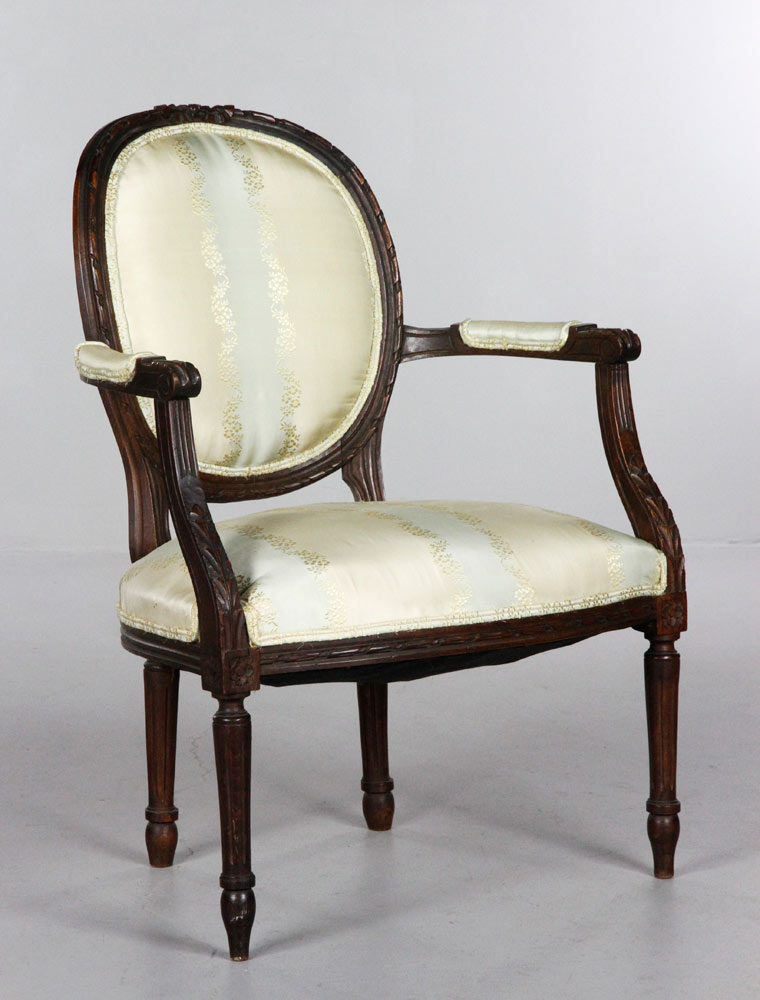 Appraisal: - Louis XV Style Arm Chair Louis XV style arm