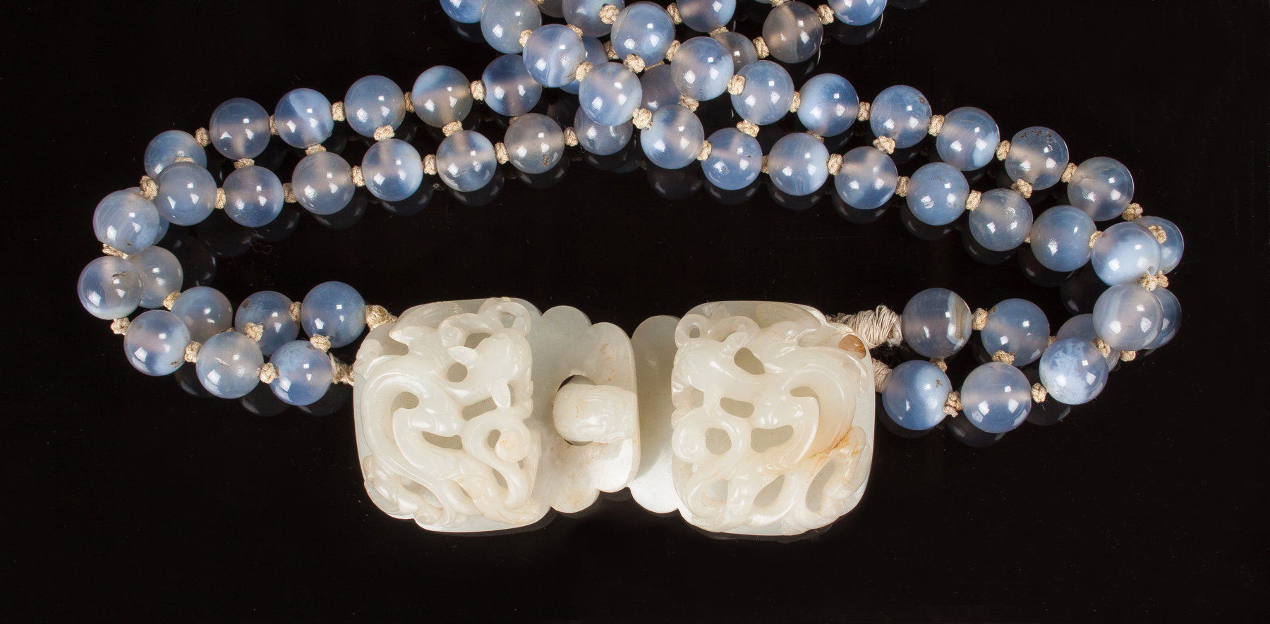 Appraisal: White Jade Carved Belt Buckle Blue agate