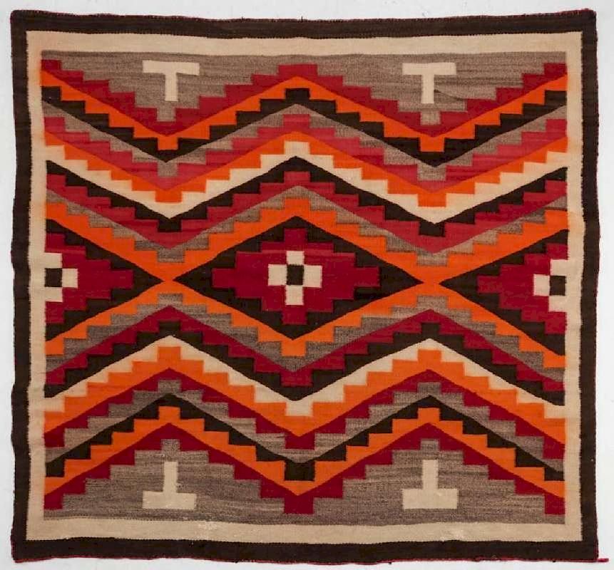 Appraisal: A WESTERN RESERVATION NAVAJO WEAVING A square weaving with rows