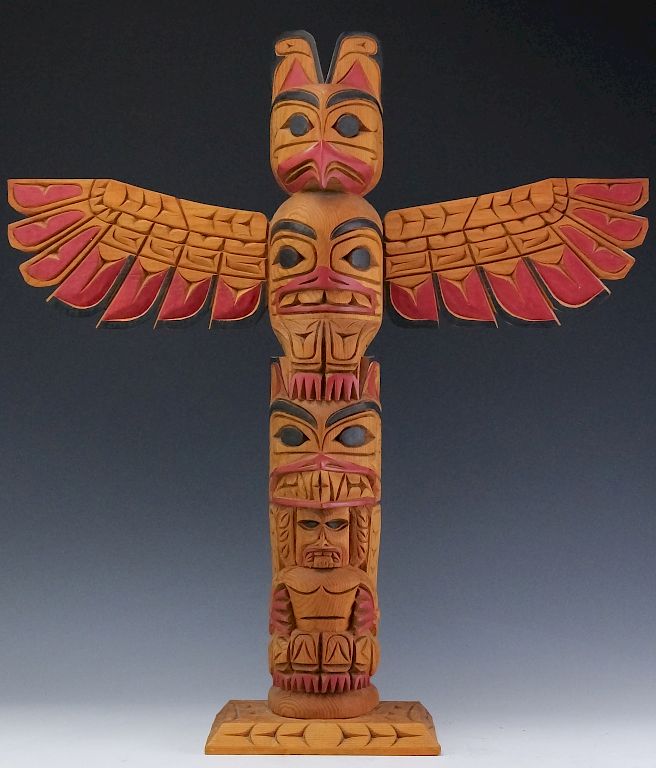 Appraisal: Rick Williams b American Carved Totem Pole Rick Williams -