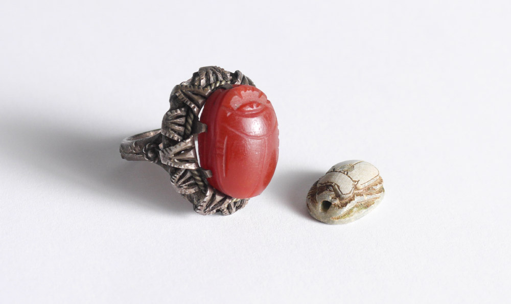 Appraisal: EGYPTIAN STONE SCARAB AND RING pieces total to include Stone