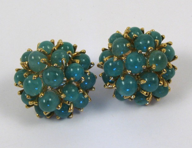 Appraisal: PAIR OF JADE CLIP-ON EARRINGS each k yellow gold and