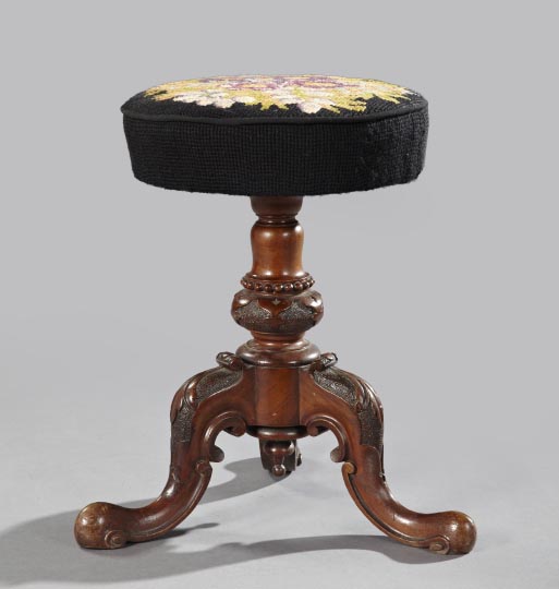 Appraisal: English Carved Mahogany Tripodal Piano Stool third quarter th century