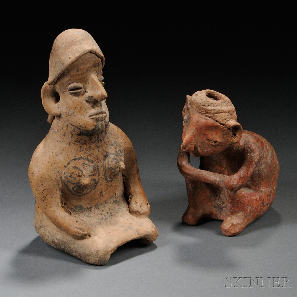 Appraisal: Two West Mexican Pre-Columbian Pottery Figures a seated woman with