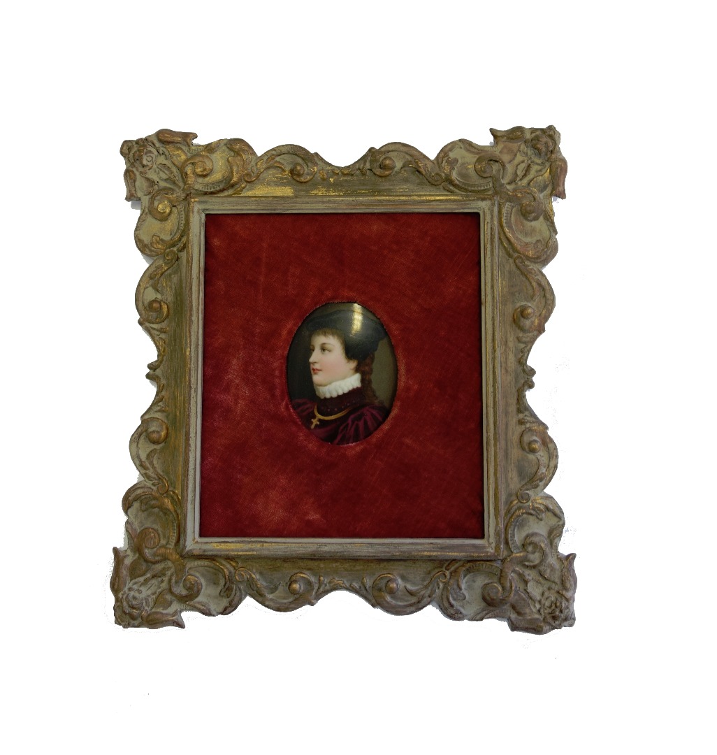 Appraisal: A Continental porcelain oval portrait miniature late th century depicting