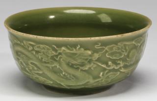 Appraisal: Chinese celadon dragon bowl h x w Chinese celadon dragon