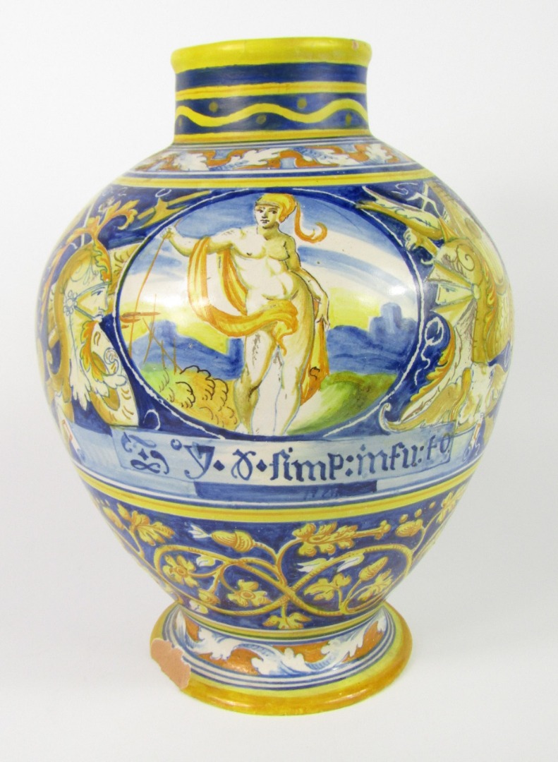 Appraisal: A Cantagalli maiolica istoriato vase of baluster form painted with