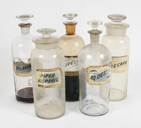 Appraisal: Lot of Pharmacy apothecary bottles with glass label and stoppers