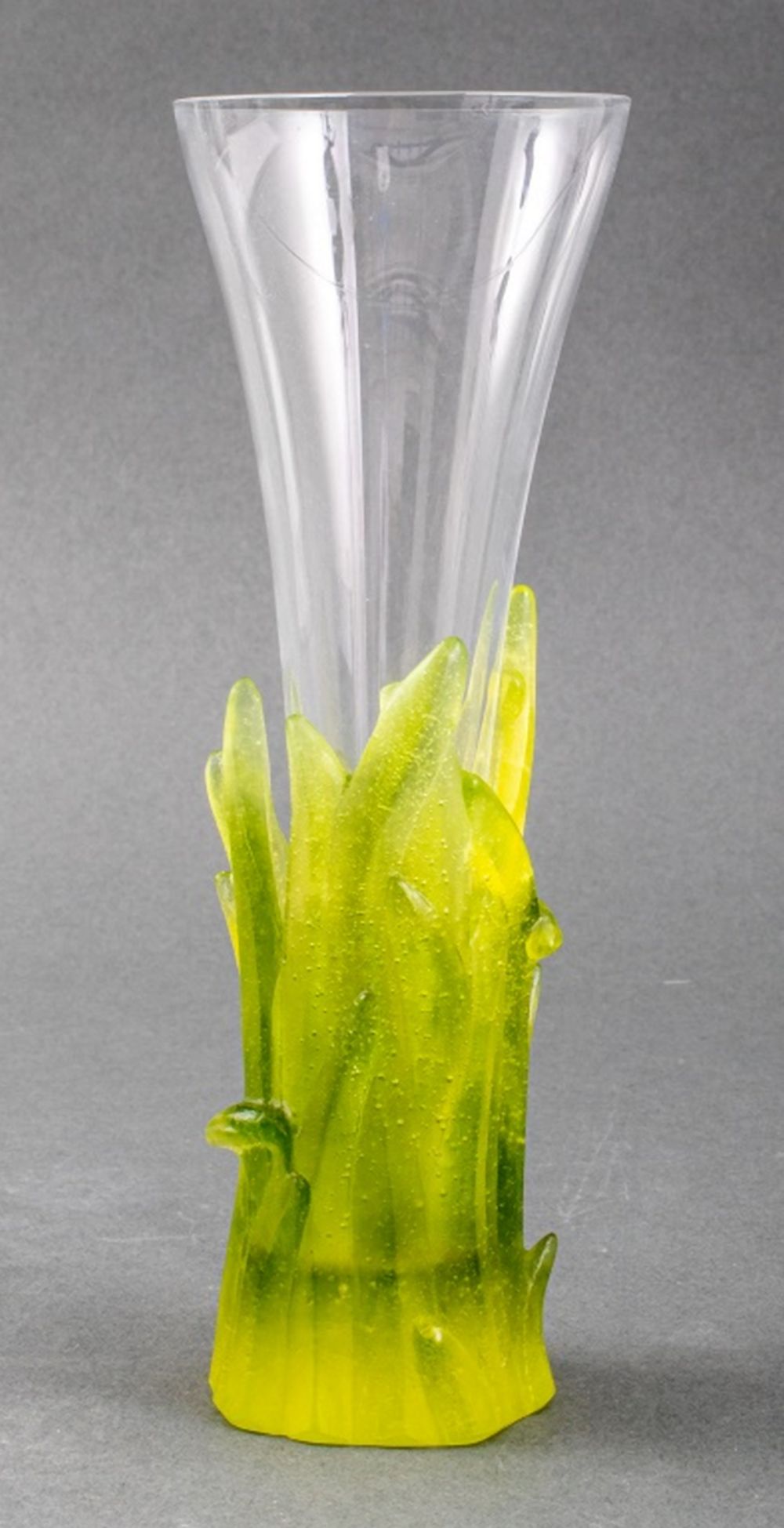 Appraisal: DAUM PATE DE VERRE GREEN GLASS VASE Daum pate de