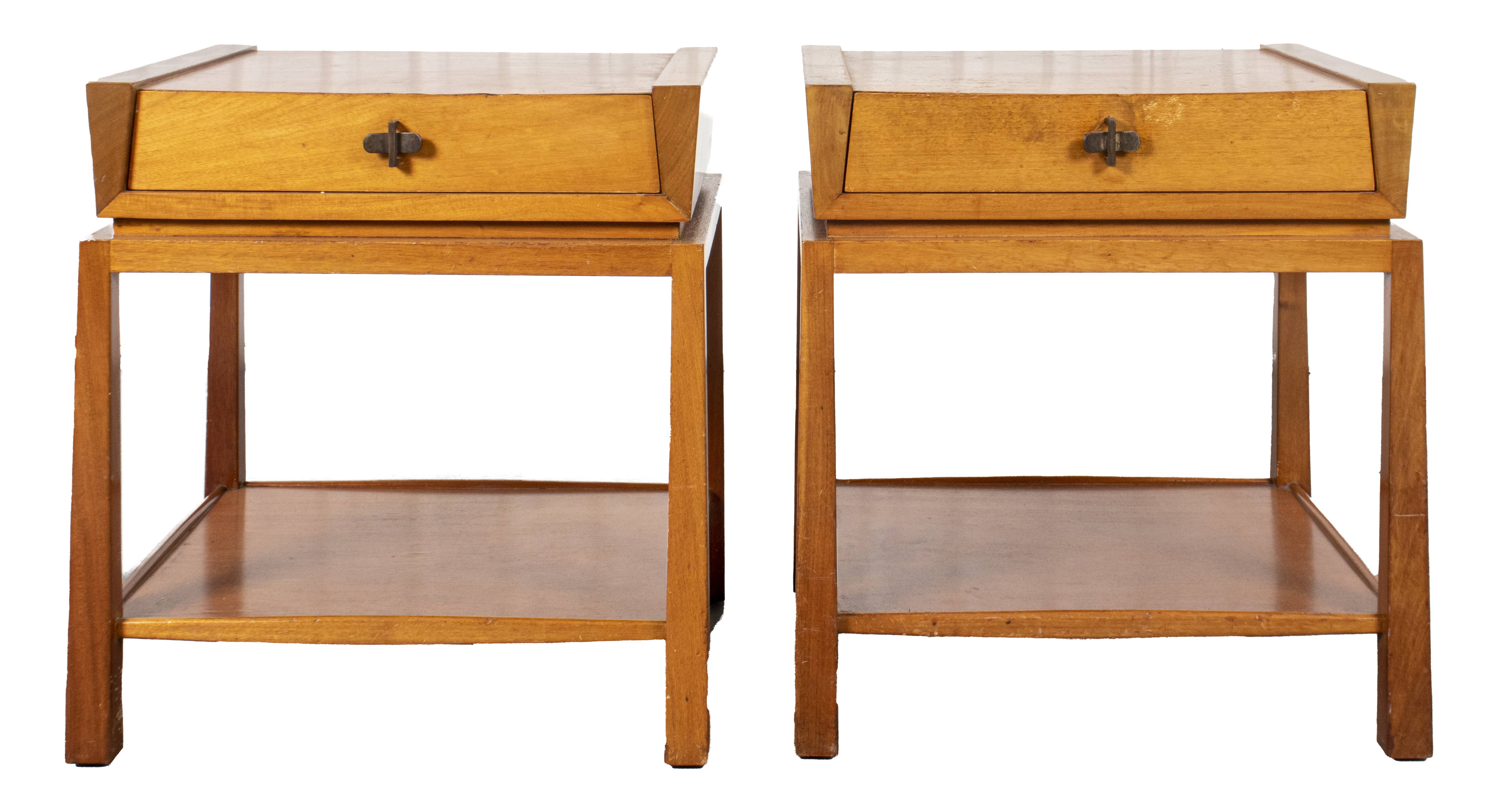 Appraisal: ASIAN MODERN SIDE TABLES PR Mid-Century Modern pair of wood