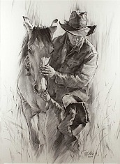 Appraisal: R S Riddick Present Like Father Like Soncharcoal on paper