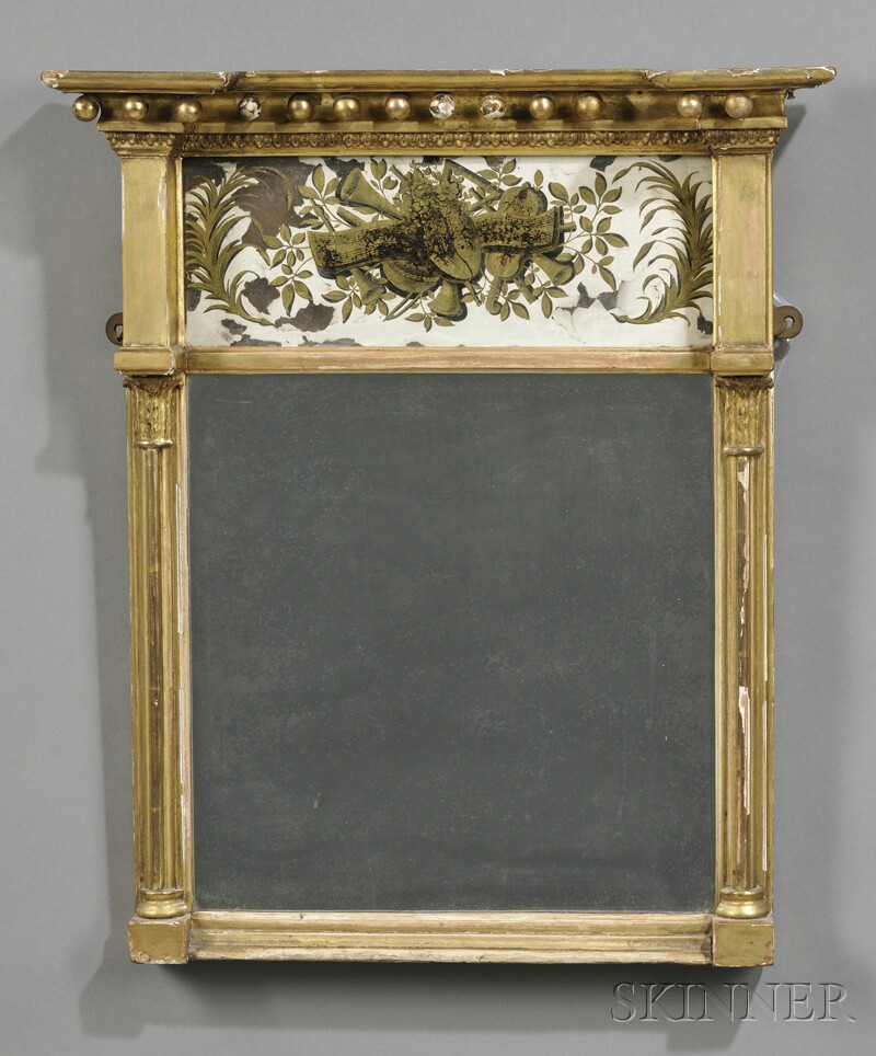 Appraisal: Federal Giltwood Mirror with Eglomise Glass Tablet