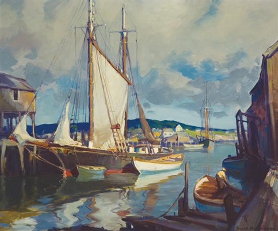 Appraisal: GRUPPE EMILE ALBERT American - ''Drying the Sails'' oil on