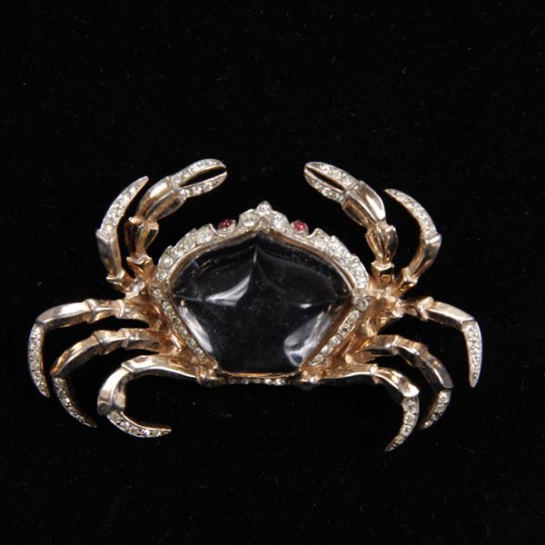 Appraisal: Trifari sterling vermeil figural crab form clear jelly belly pin