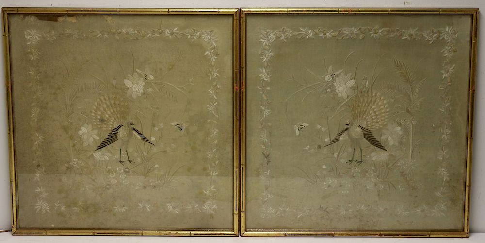 Appraisal: Antique Asian Silk Tapestries In Frames From a Westchester storage