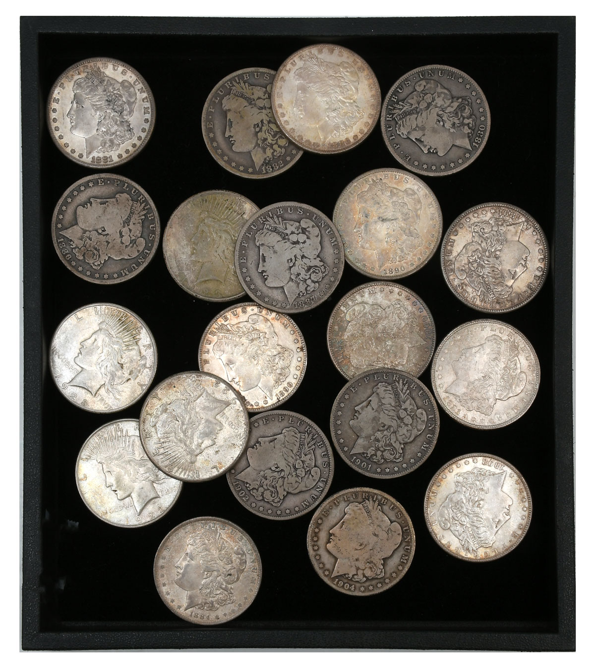 Appraisal: PC MORGAN PEACE SILVER DOLLARS pc mixed Morgan Peace Silver