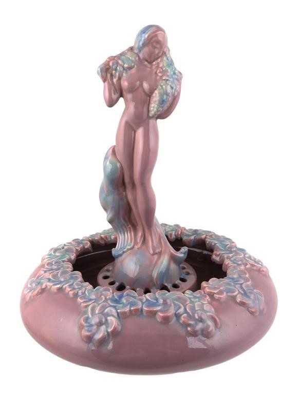 Appraisal: Two-piece Royal Haeger ceramic flower console bowl featuring Female Nude