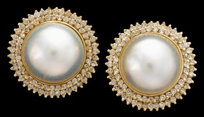 Appraisal: karat yellow gold and diamond mabe pearl earrings Accented by