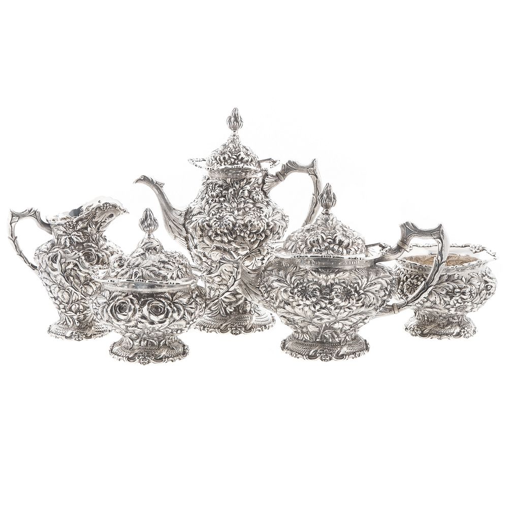 Appraisal: -Piece Stieff Sterling Repousse Tea Coffee Svc Circa model including