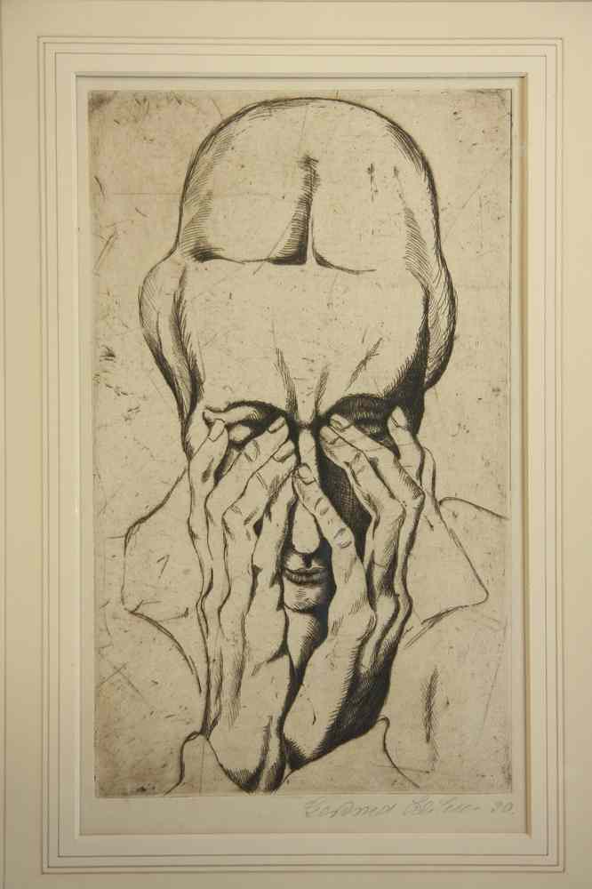 Appraisal: ETCHING - Portrait of woman with head in hands pencil