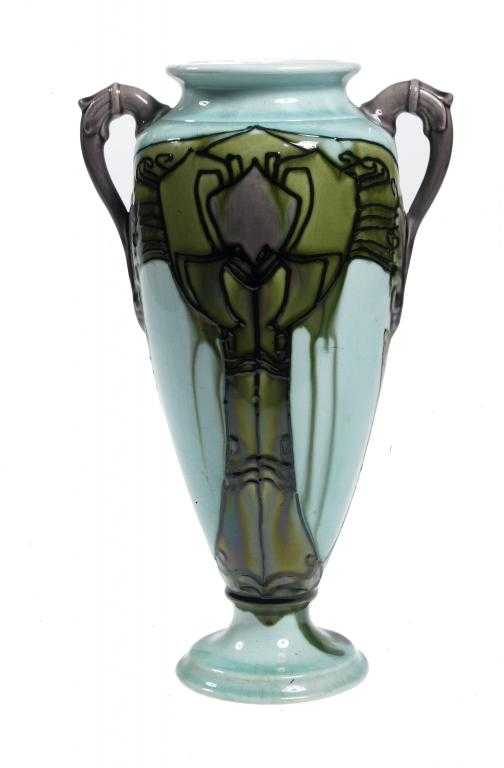 Appraisal: A MINTON'S SECESSIONIST WARE VASE of shield shape with aubergine