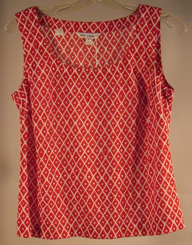 Appraisal: ST JOHN Silk Shell Red and White Batik print Size