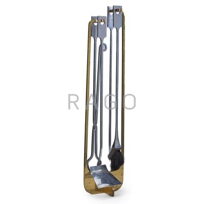 Appraisal: JEAN PAUL CREATIONS Four-piece chromed steel fire tool set s