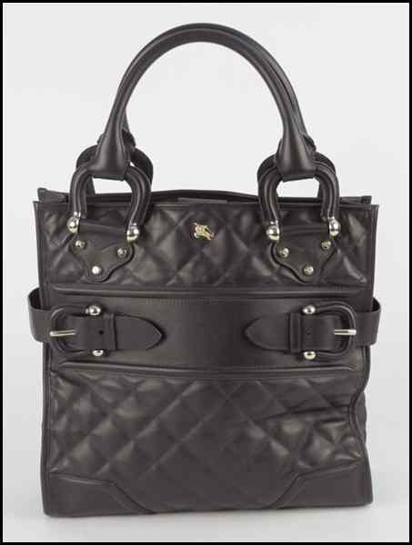 Appraisal: BURBERRY BROWN QUILTED LEATHER SHOPPER TOTE Quilted handbag bears wrap