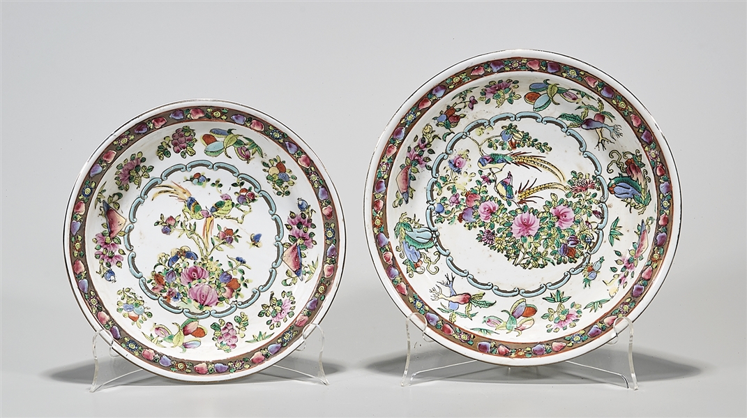 Appraisal: Two Chinese enameled porcelain dishes with birds and flowers designs