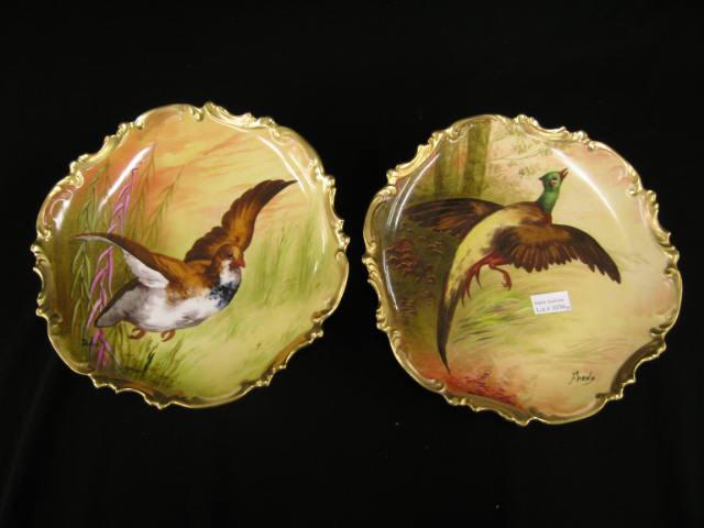 Appraisal: Pair of Limoges Handpainted Porcelain Chargers game birds in flight