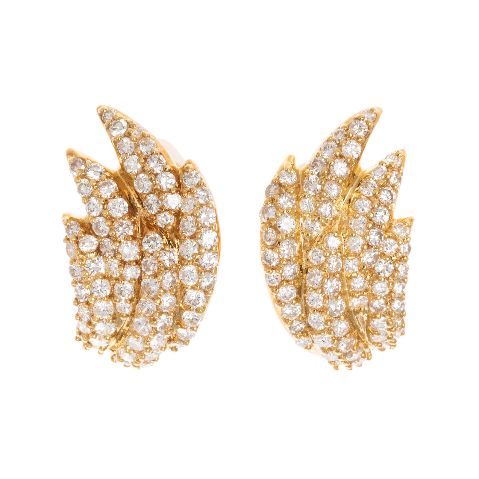 Appraisal: A PAIR OF PAVE DIAMOND FLAME EARRINGS IN K K