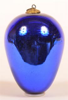 Appraisal: Blue Blown Glass Egg Form German Kugel - h