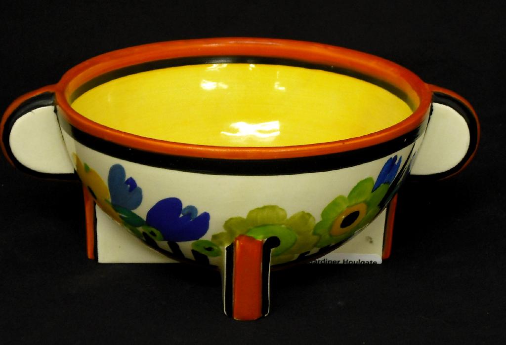 Appraisal: Applique Garden' Stamford twin handled bowl shape high hairline restoration