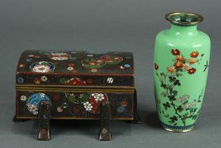 Appraisal: Japanese Cloisonne Box and Vase Meiji lot of Japanese cloisonne