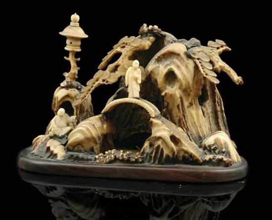 Appraisal: A Chinese carved horn tableaux Late th century The carved