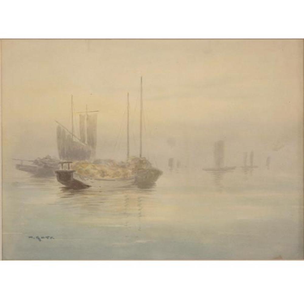 Appraisal: KENTARO KATO JAPAN NEW YORK - BOATS IN A HARBOR